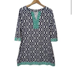 Barbara Gerwit Engineered Knit Dress Womens XL Blue White Resort Wear Preppy